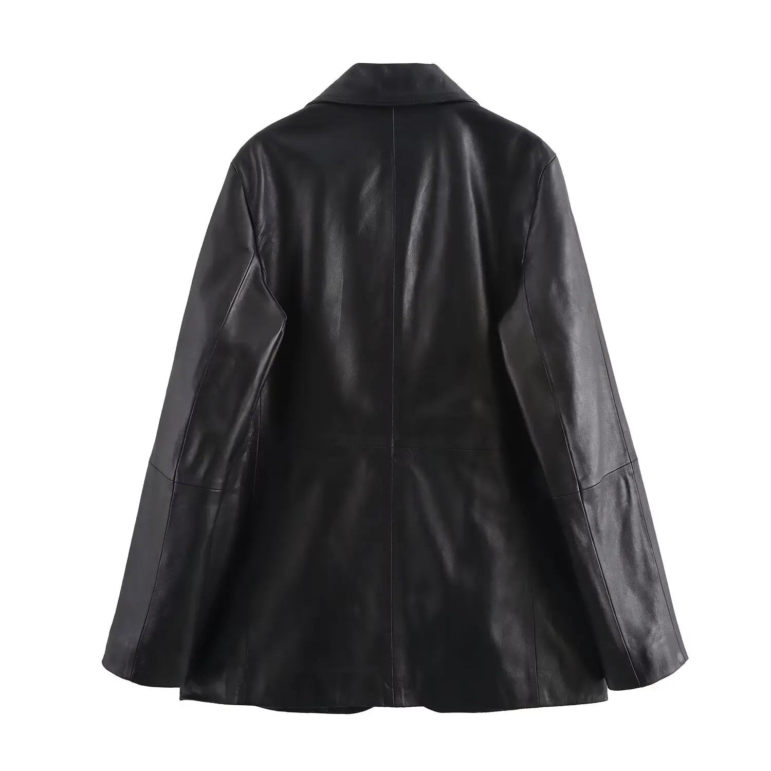 European and American style fashionable simple versatile PU imitation leather one-button suit jacket 3