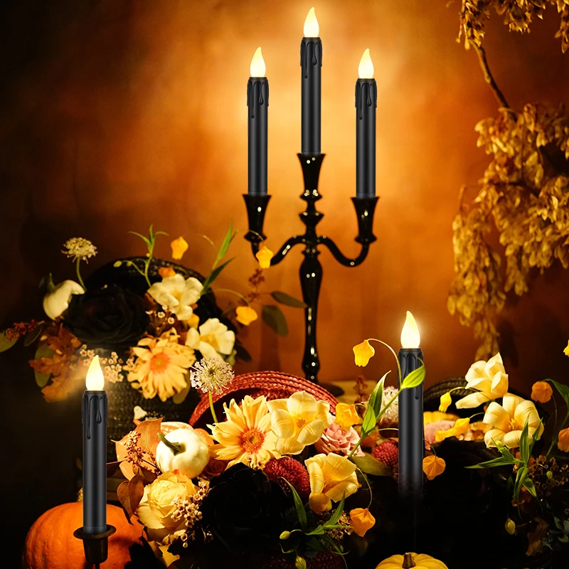 Black Flickering Led Candle with Timer Remote Emitting Color:Black 4 PCS 3