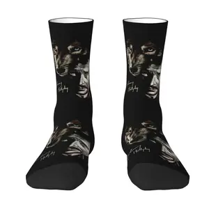 Fun Printed Johnny Hallyday And Socks for Men Women Stretchy Summer Autumn Winter France Singer Rock Star Crew Socks