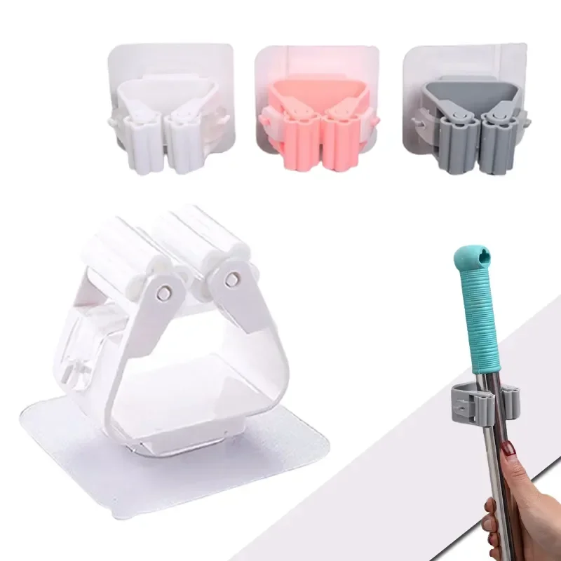 

2pcs Mop Hook Bathroom Wall Hanging Clip Broom Tool Storage Rack Strong Adhesive Fastener Fixed Traceless Adhesive Bathroom Hook
