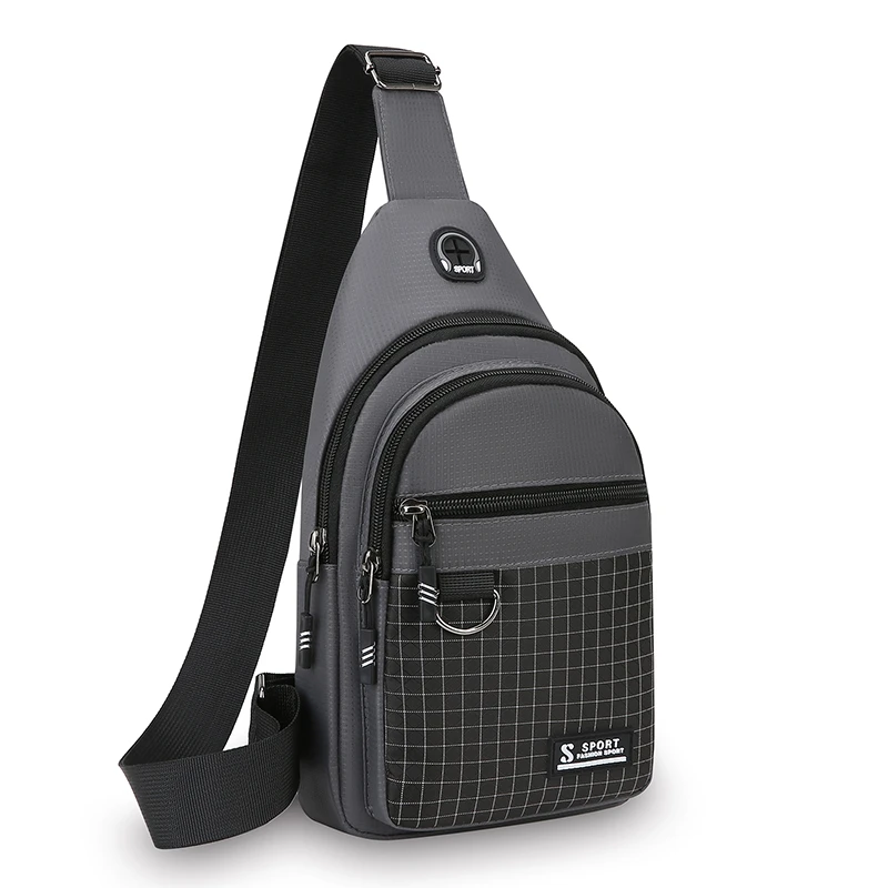 Men's large capacity fashionable black adjustable shoulder bag with multiple zipper pockets is very suitable for sports, travel