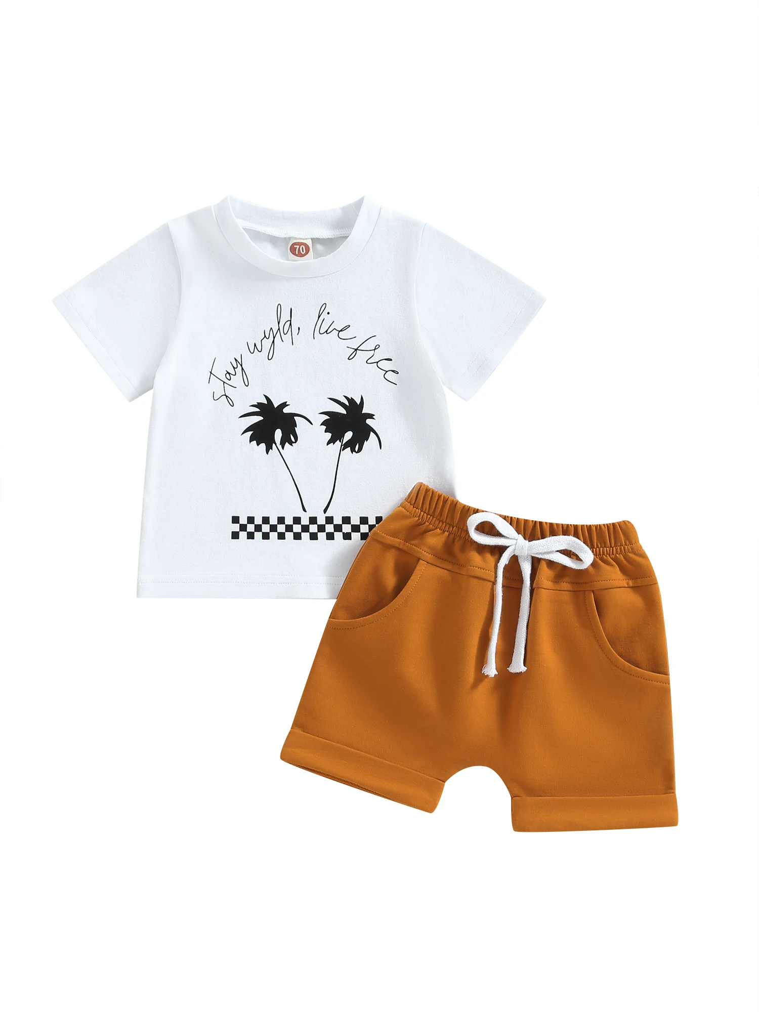 Newborn Baby Boy Clothes Letter Print Short Sleeve Crew Neck T Shirt Top Jogger Shorts 2Pcs