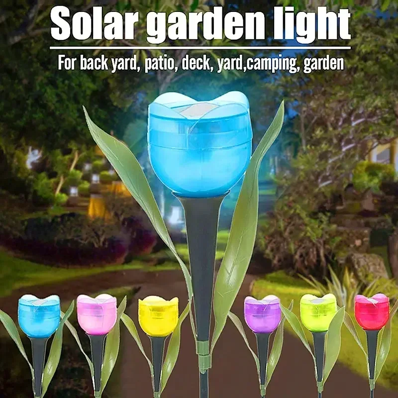 1-10PCS 태양열 튤립 조명 지지대 인공 꽃 LED 정원 장식 야외 조경 램프..