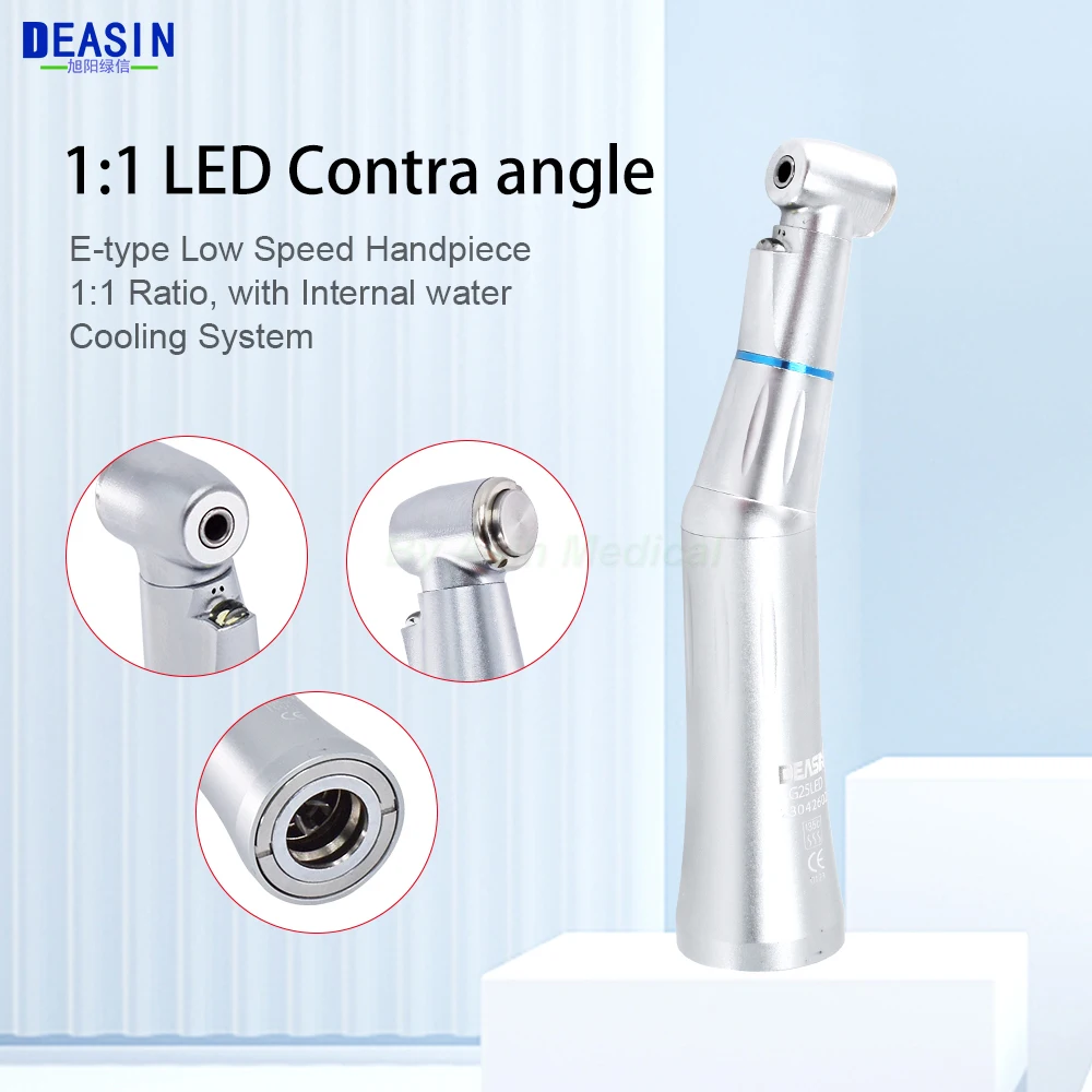 

1:1 Blue ring Dental Low Speed Contra Angle Handpiece LED E-generator Push Button Inner water spray for 2.35 burs dentist tools