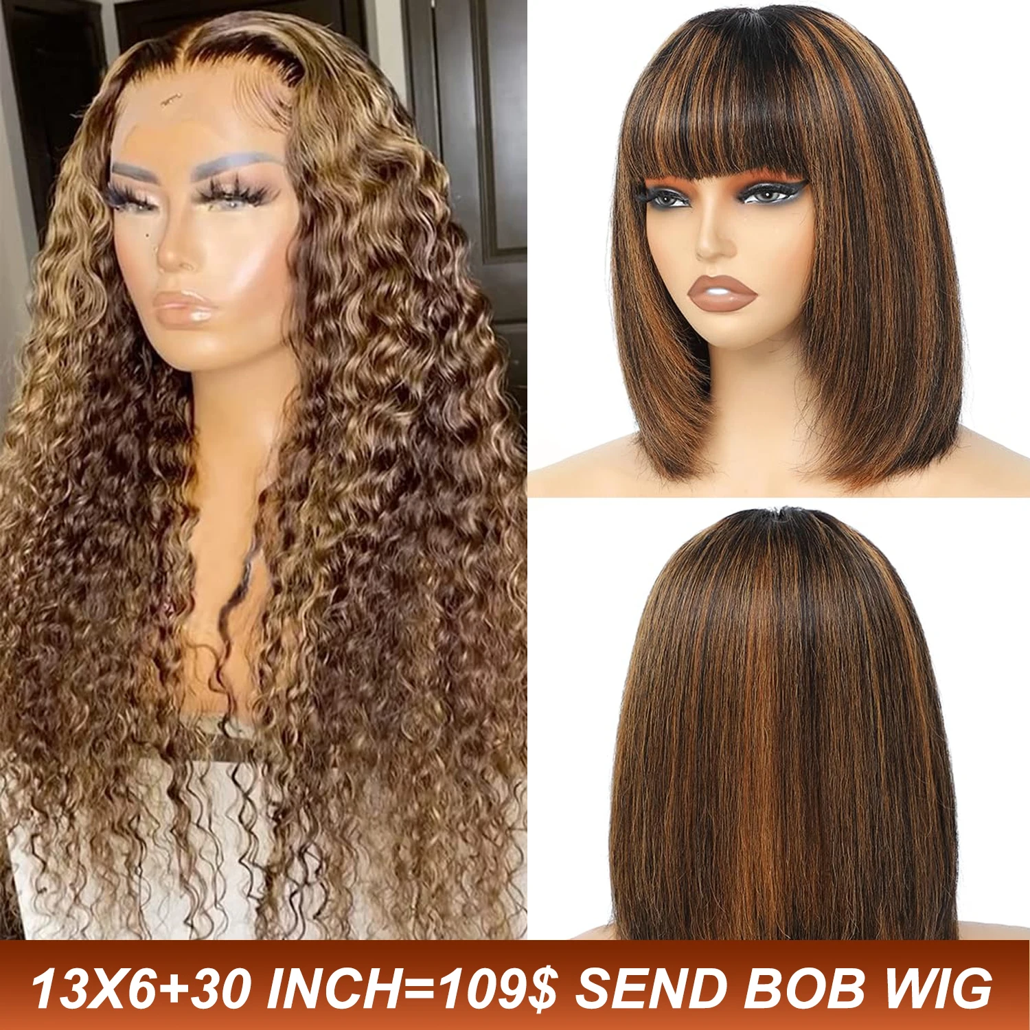 Human Hair Wig 38 40Inch Highlight Loose Deep Wave Lace Frontal Wigs Human Hair