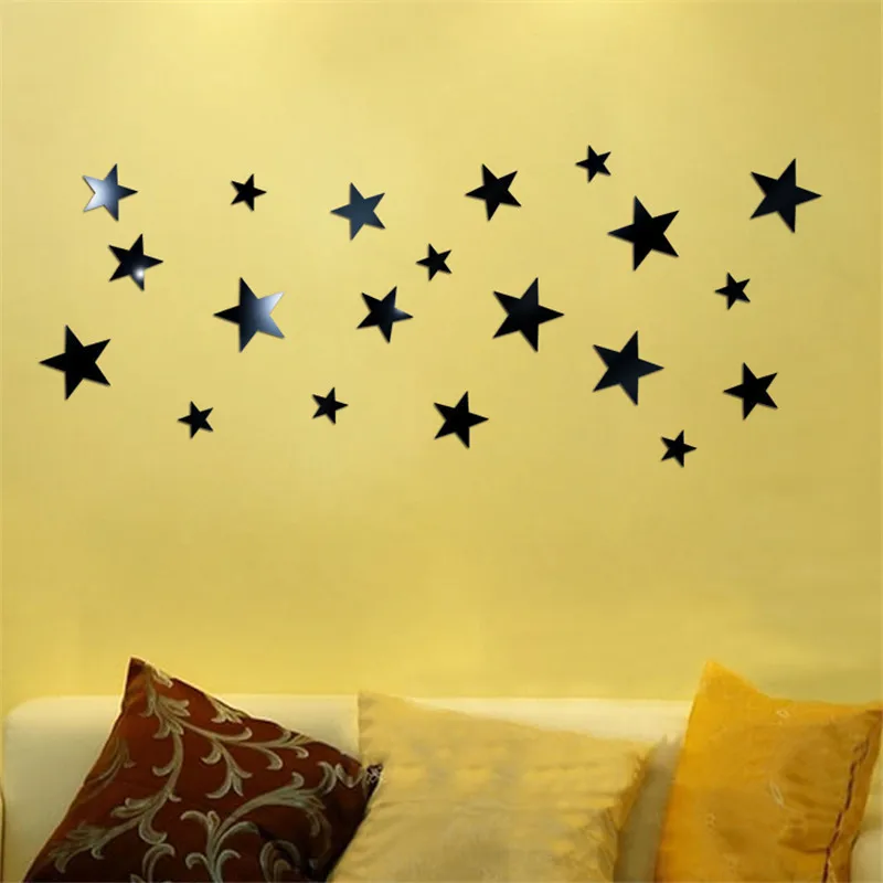 Wall Sticker Mirror Wall Sticker Acrylic Wall Sticker 20PCS Acrylic Star Mirror Wall Sticker Reflective Living Room Bedroom Waterproof Mirror Stickers Background Wall Home Decor