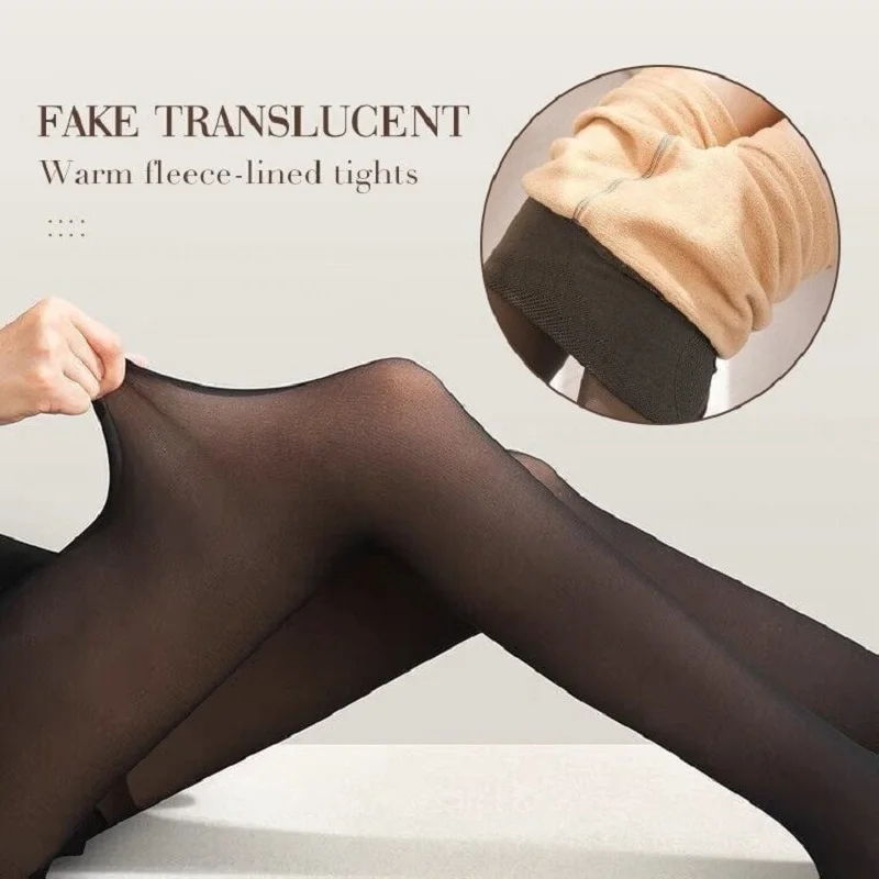 

Winter Women Fleece Lined Tights Flawless Legs Fake Translucent Pantyhose High Waisted Warm Winter Sheer Thick Fleece Tights