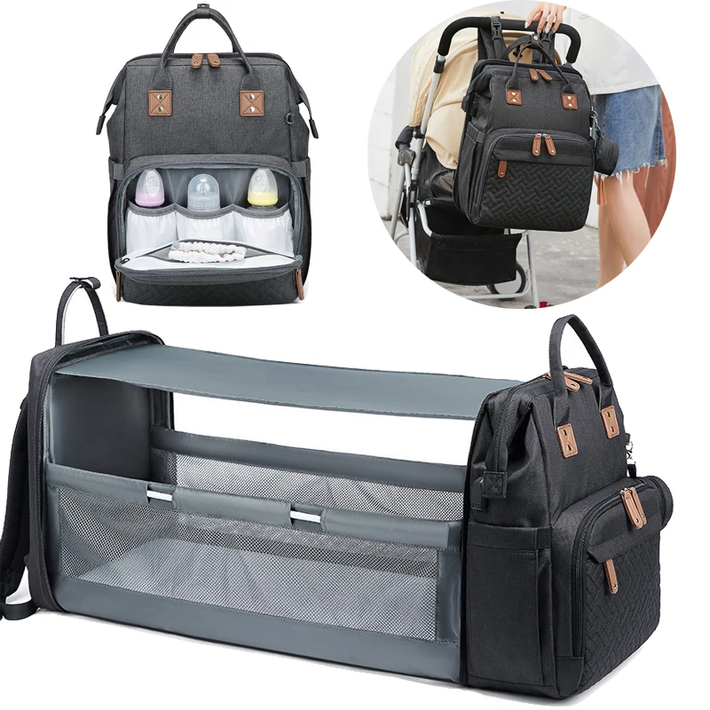 

NEW Baby Diaper Bag Fashionable Mummy Daddy Backpack Travel Folding Baby Bed Multi-function High-Capacity Waterproof Storage Bag