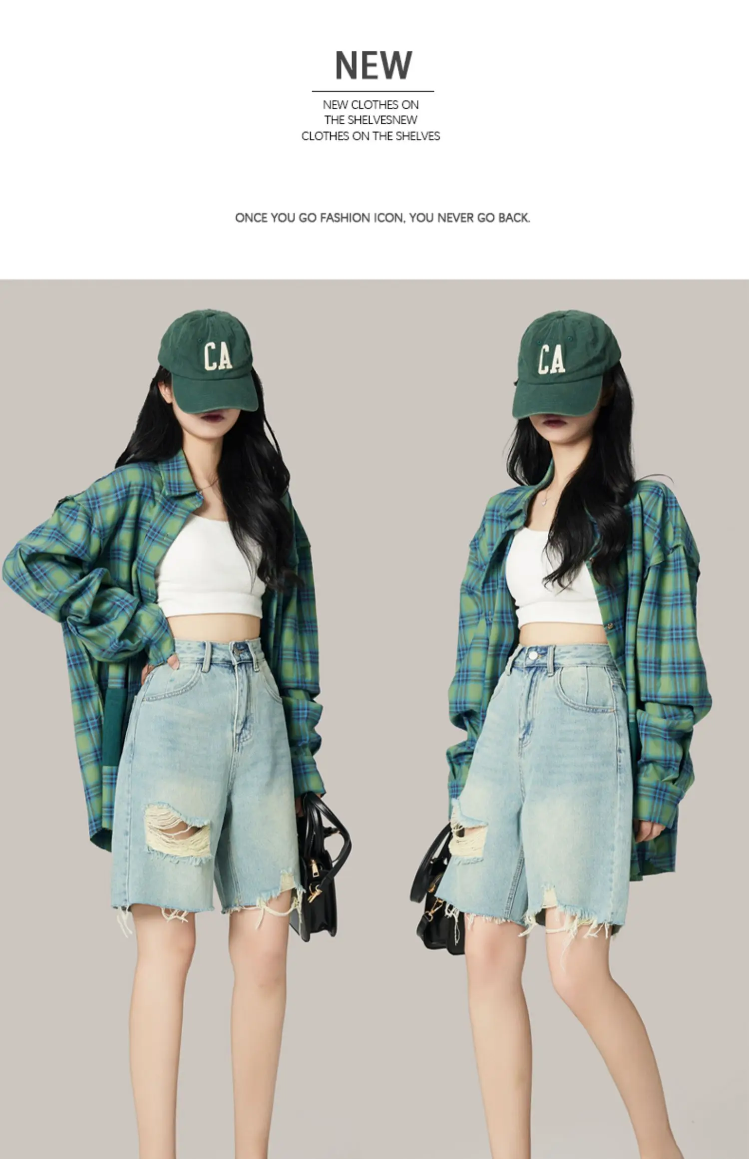 Cropped Denim Shorts Women's Gradient Blue Fashion Loose Spring Summer New High Waist Casual All-Match Wide Leg Mid-Length Thin