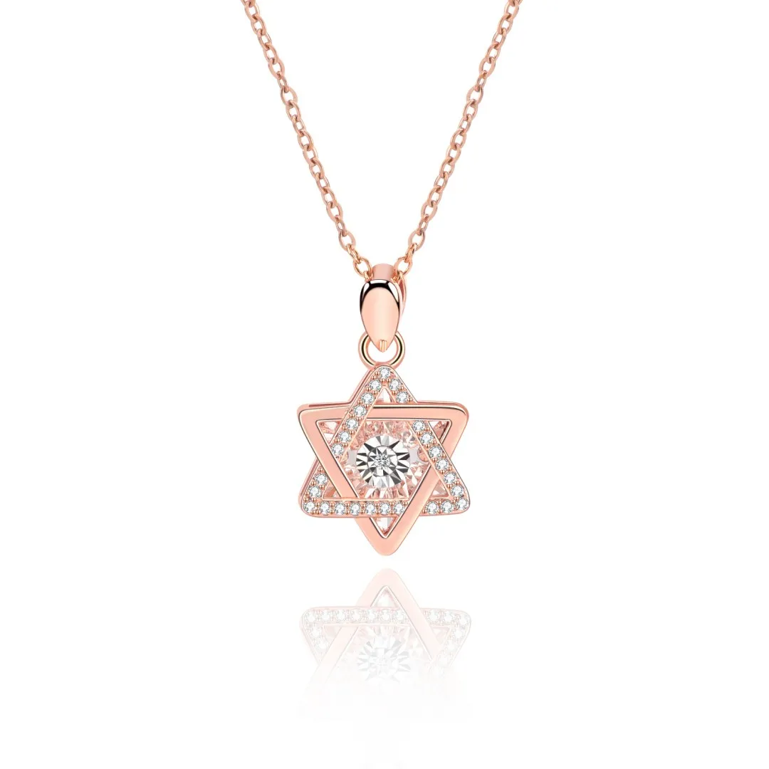 

SDA 14K Rose Gold Plated 20x Magnifying Diamond Effect 0.05ct Real Hexagram Star of David Pendant Necklace Women Jewelry