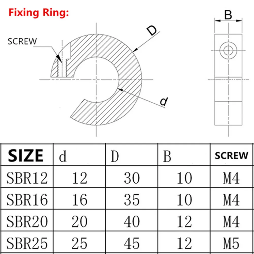 Description Picture 4 of item4pcs SBR12 SBR16 Linear Rail Stop Collar Fixed ring large opening type for SBR12/16/20mm CNC 3D Parts Fixed Linear Rail Bearing