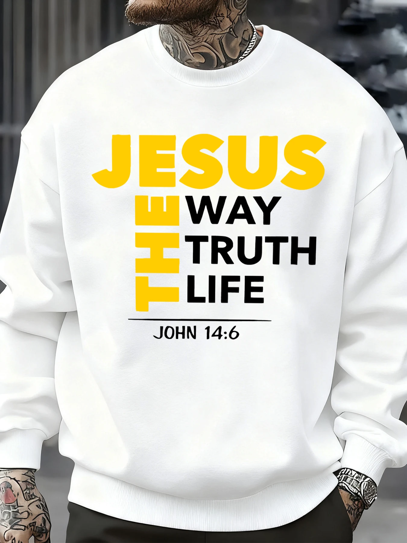 Jesus Der Weg Wahrheit Leben Drucke Männer Pullover Straße Fleece Sweatshirt Crewneck Herbst Casual Streetwear Weiche Lose Kleidung – Detail 18