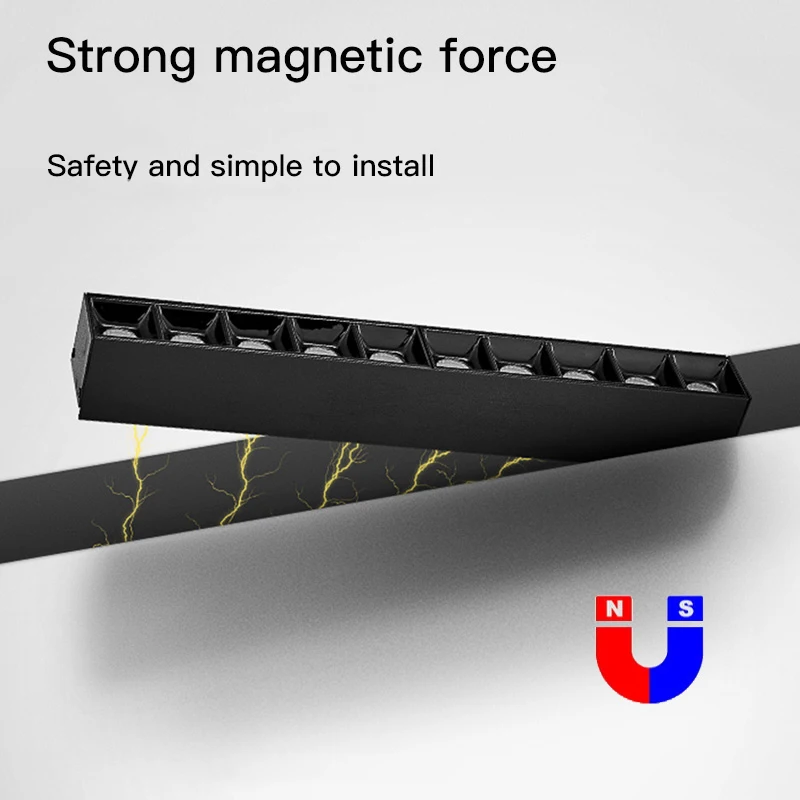 Rail Magnétique Encastré SCON 4 Fils - 50cm - Aluminium Anodisé Noir - Pour Éclairage LED Dimmable Ou Non