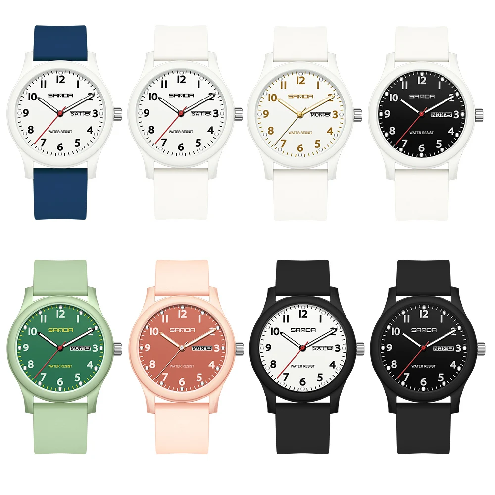SANDA Men Watch Silicone Strap Fashion Casual Waterproof Luminous Clock Unisex Wristwatch Date Week Sport Man Watches 6