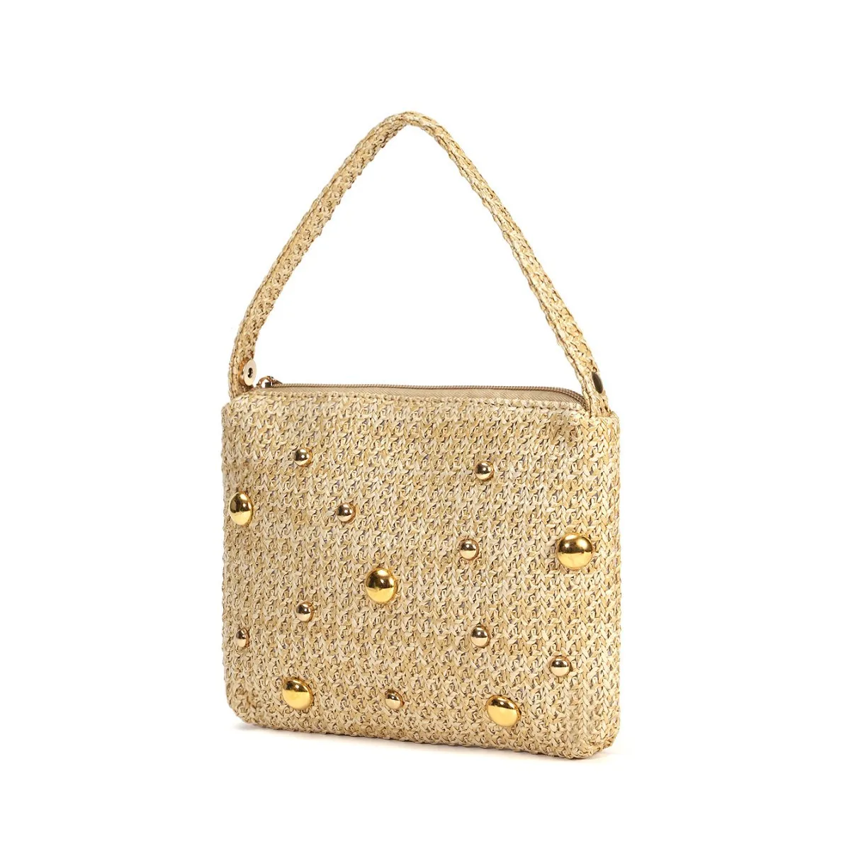 NEW Women's Fashion Woven Handbags Summer Metal Round Handle Straw Bags Commuter Banquet Clutch Bag