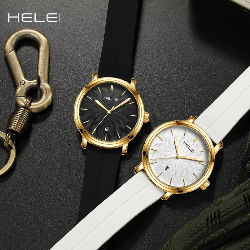 HELEI Men's Business Watch Light Luxury Silicone Strap Calendar Quartz Watch Men's Luxury Watches High Quality Men's Watches