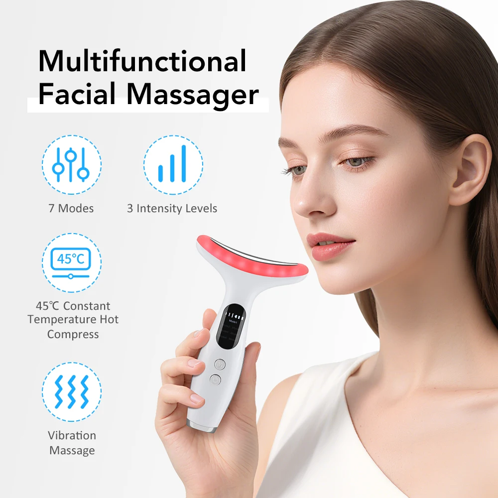 EMS Micro-current Neck Face Beauty Device LED IPL Skin Rejuvenation Cleaning Dou