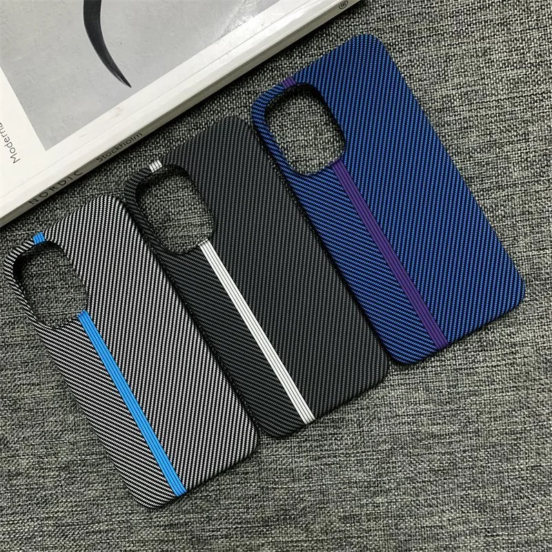 Slim Smooth-Touch Carbon Fiber Texture Case with Striped Patchwork Design - Shockproof Protective Cover