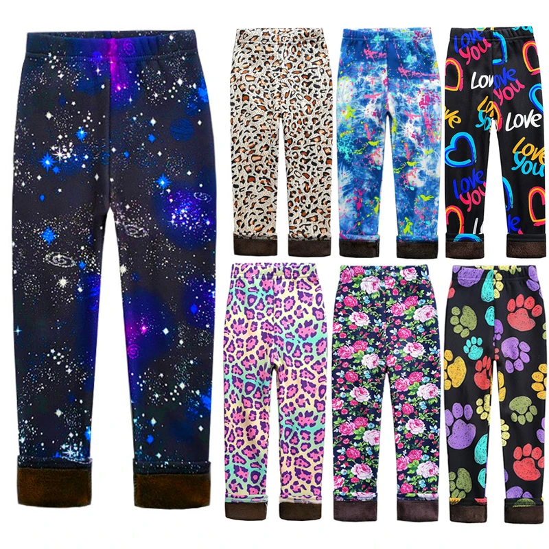 Girls Fleece Lined Floral Leggings 2