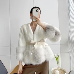 HDHOHR 2024 Winter New Real Fur Coats Women Natural Mink Fur Coats With Real Fox fur Warm Short Mink Fur Jackets For Female