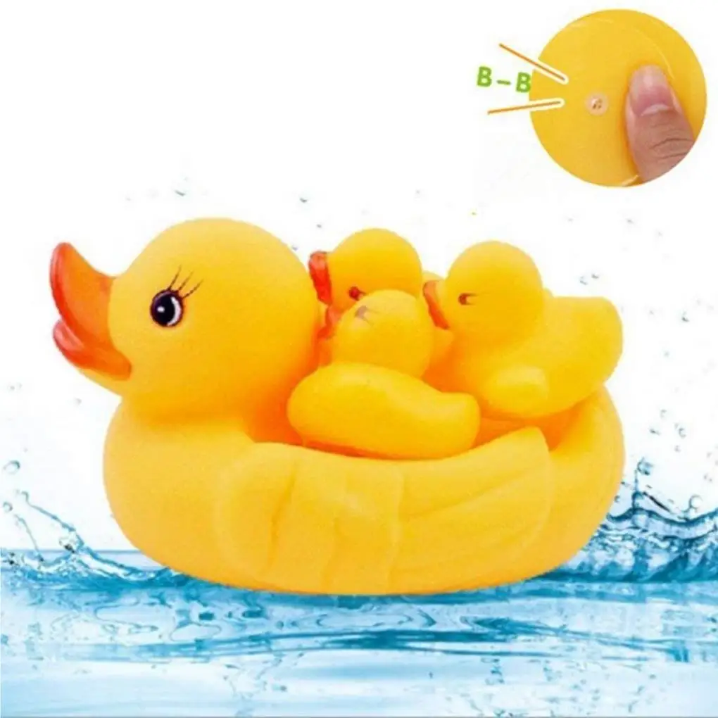 

4 Pcs Kids Bath Toys Rubber Squeeze Sound Ducks Yellow Beach Bathtub Game Baby Paddle Pool Toy for Shower Supplies