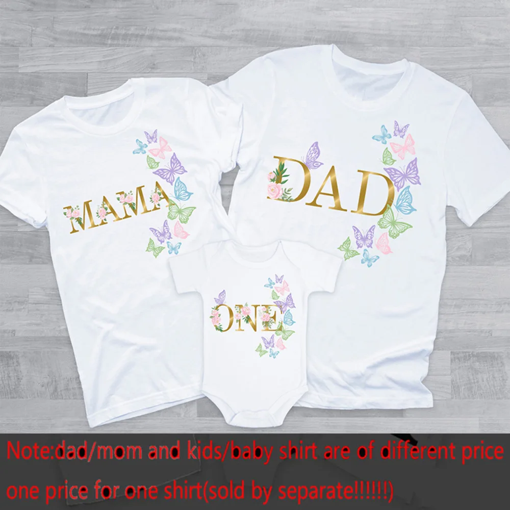 Birthday Princess Family Matching Clothes Butterfly Print Mother Father T-shirt Tops Infant Bodysuit Baby Girl Birthday Outfits 3