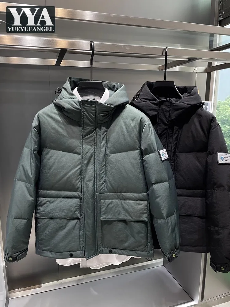 

Fashion Winter Warm Mens Down Coat Stand Collar Streetwear Hooded Windbreak Outerwear Zipper Long Sleeve Men Casual Short Jacket