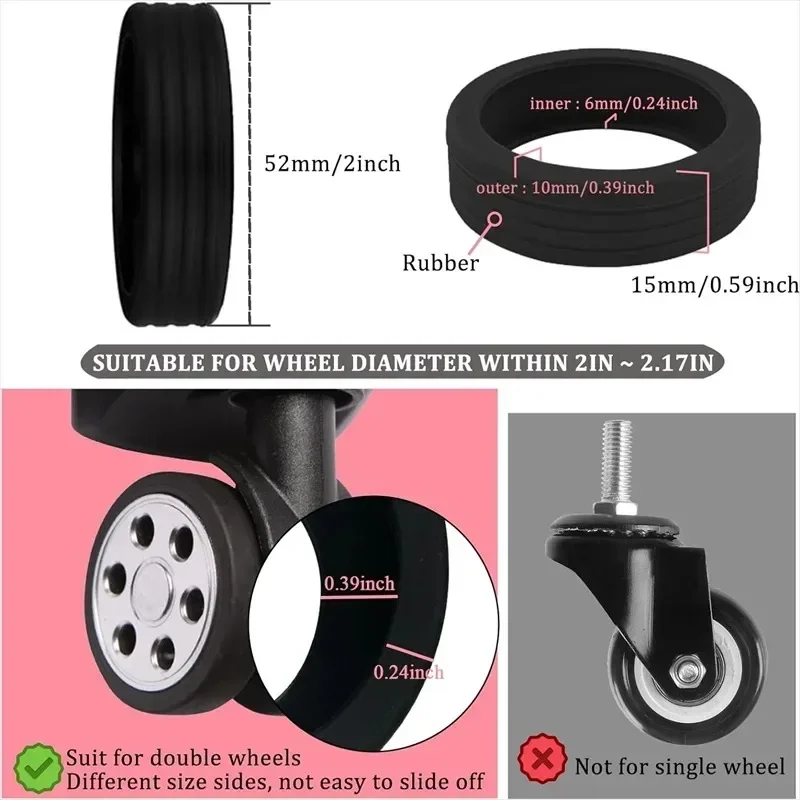 8PCS Silicone Wheel Protector Luggage Compartment Wheel Protect Cover Trolley Case Silent Caster Sleeve Suitcase Accessories