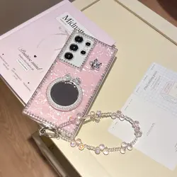 Elegant Mirror Diamond Chain Soft Phone Case - Shimmering Protection with Chic Design - Galaxy S25+ (Pink)