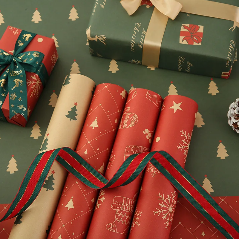 Christmas Gifts Wrapping Paper Retro Cartoon Snowman Elk Snowflake Craft Papers Fashion Yule Family Gathering Decoration Package