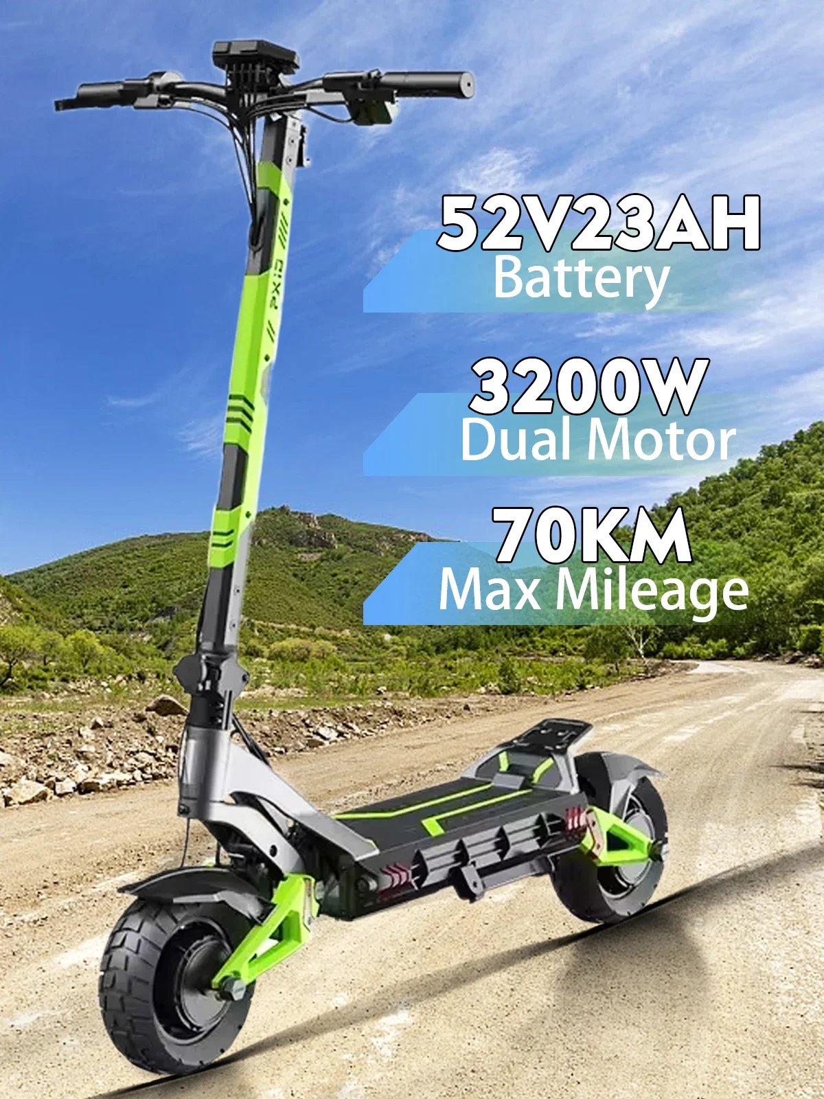 3200w 52v 23ah 10 inch tire urban anti-skid electric scooter Maximum speed 70 km/h Maximum cruising range 70 km