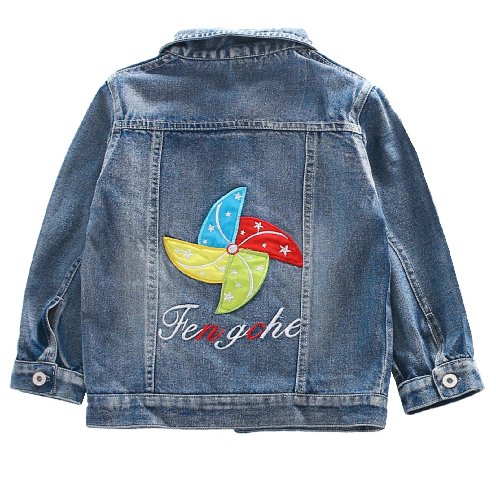 

Повседневная джинсовая куртка для девочек, однобортная модная детская джинсовая куртка с отложным воротником и вышивкой, весенние топы с длинным рукавом для принцессы для подростков