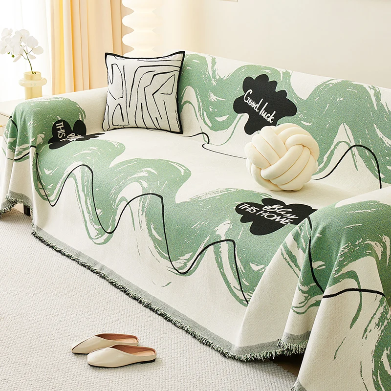 

Green Simple Sofa Cover Chenille Couch Cover Cloth Sofa Blanket Cover Full Cover Universal Couch Towel Cover Dust Proof Cover