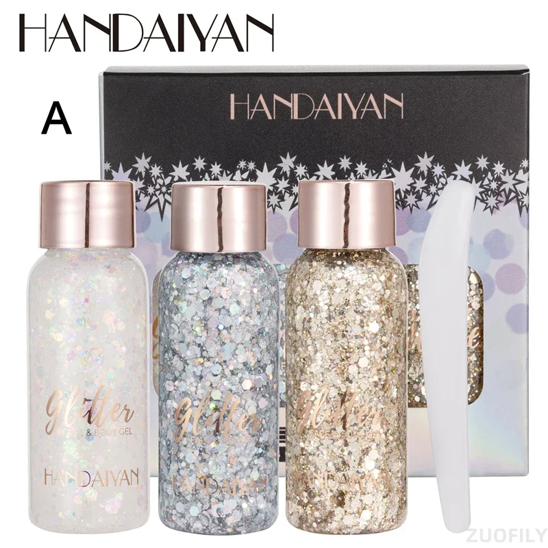 3 Colors/set Multifunctional Eye Glitter Cream Nail Hair Body Face Glitter Gel Flash Loose Sequins Cream Festival Glitter Deco 3