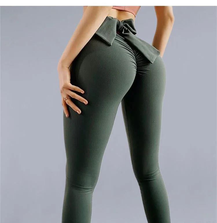Epligg New Women Bow Lace Up Gym Legging Sport Women Tights Clothing Push Up Yoga Leggings Sports Leggings Female thigh highs