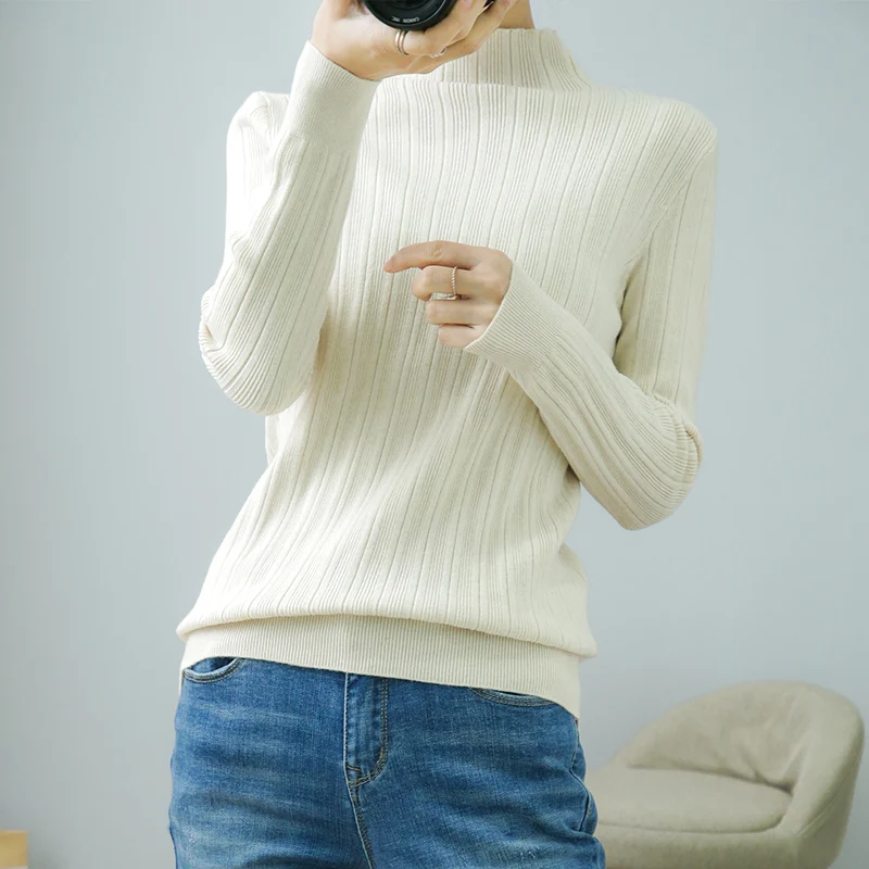 pullover sweater Autumn and Winter New Half High Collar Female Wool Sweater Large Size Cashmere Sweater Pullover Warm Soft Knitting Sweater white sweater Sweaters