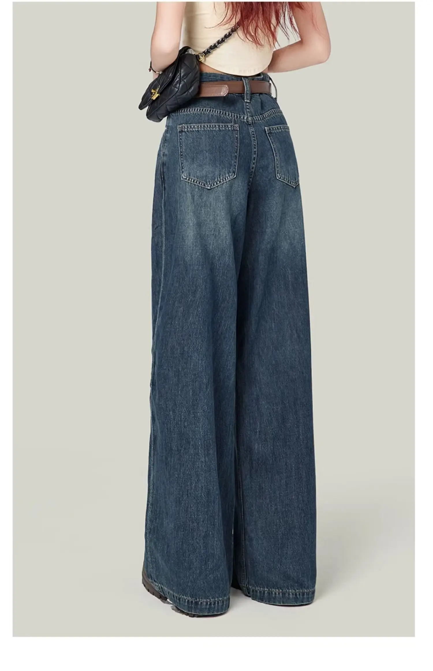 Women's Jeans 2023 Women's Autumn New Korean Version High Waist Slimming All-match Design Niche Retro Mopping Straight Pants