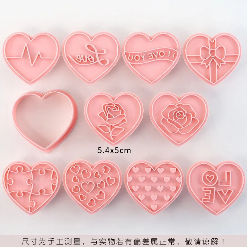 Description Picture 4 of item10 Pcs Love Heart Cookie Cutters Set PP Rose Bowknot Pattern Biscuit Pastry Mould for Valentine's Day Press Stamp Embosser Gifts