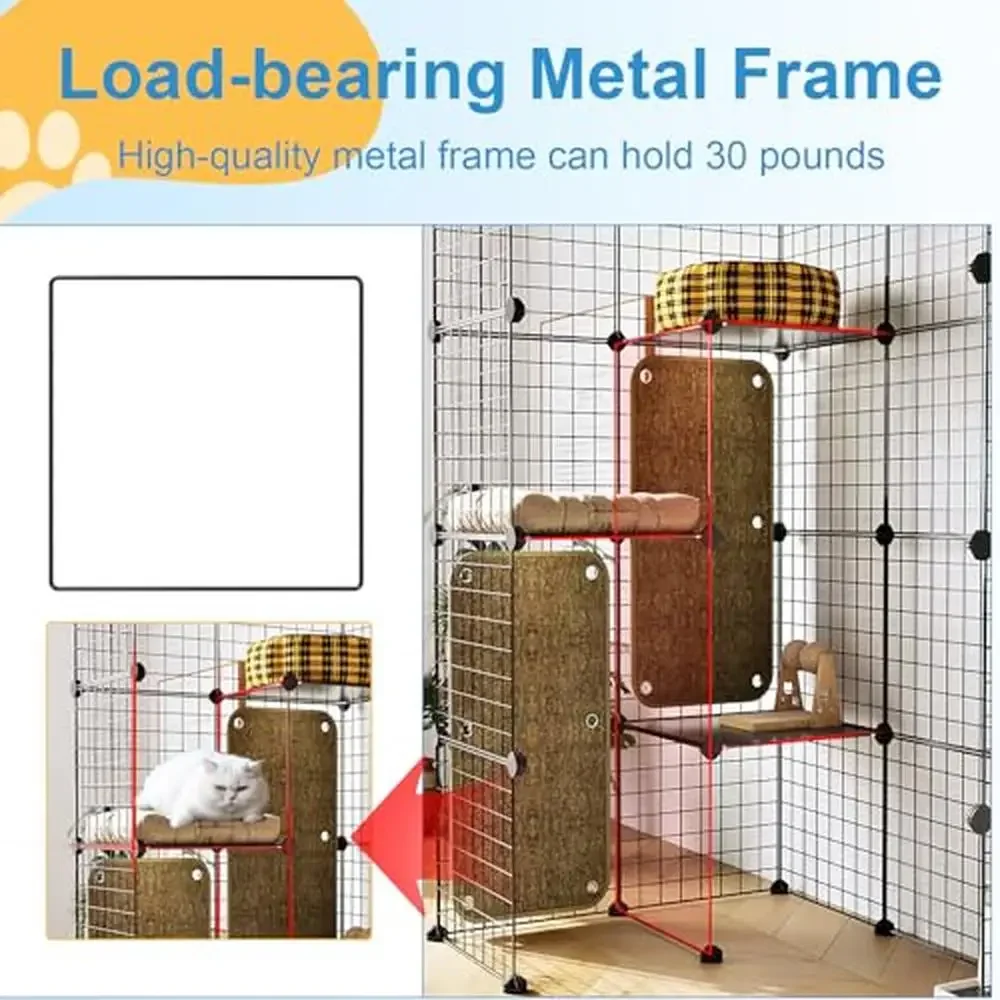 Large 4-Tier Metal Cat Cage with Scratch Blanket Modular Cat Enclosures Indoor Playpen Detachable Wire Kennel Crate Exercise