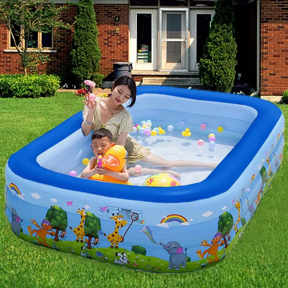 Description Picture 4 of itemKids Inflatable Pool Foldable Square Blow up Pool Cute Blow Up Pool for Family Space-Saving Swimming Pool for Backyard Garden