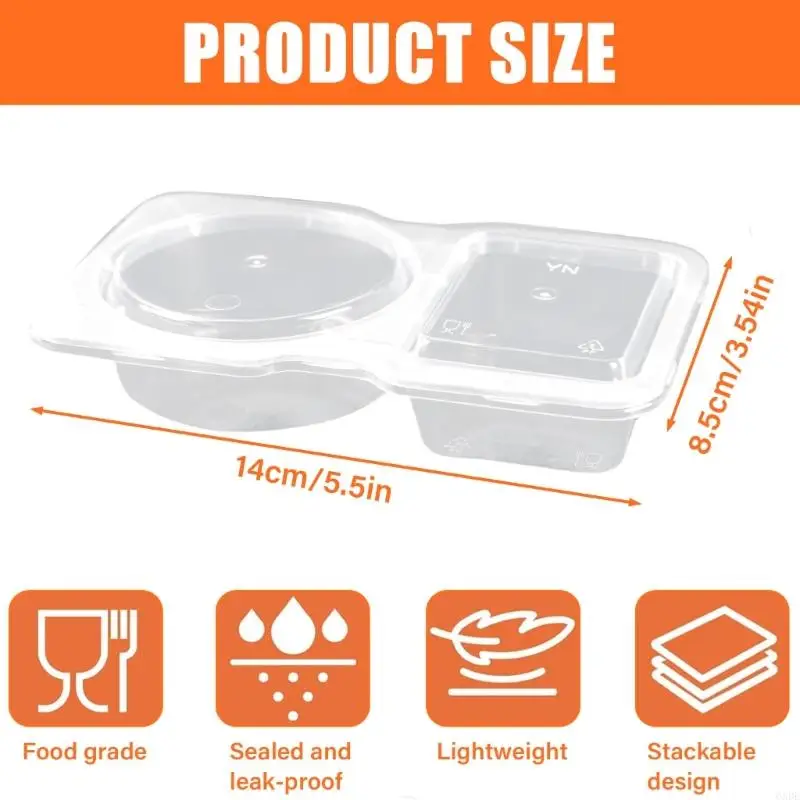 Double Compartment Condiment Container Snacks Storage Organizers for Travel Transparent Sauces Dressings Holders 6XDE