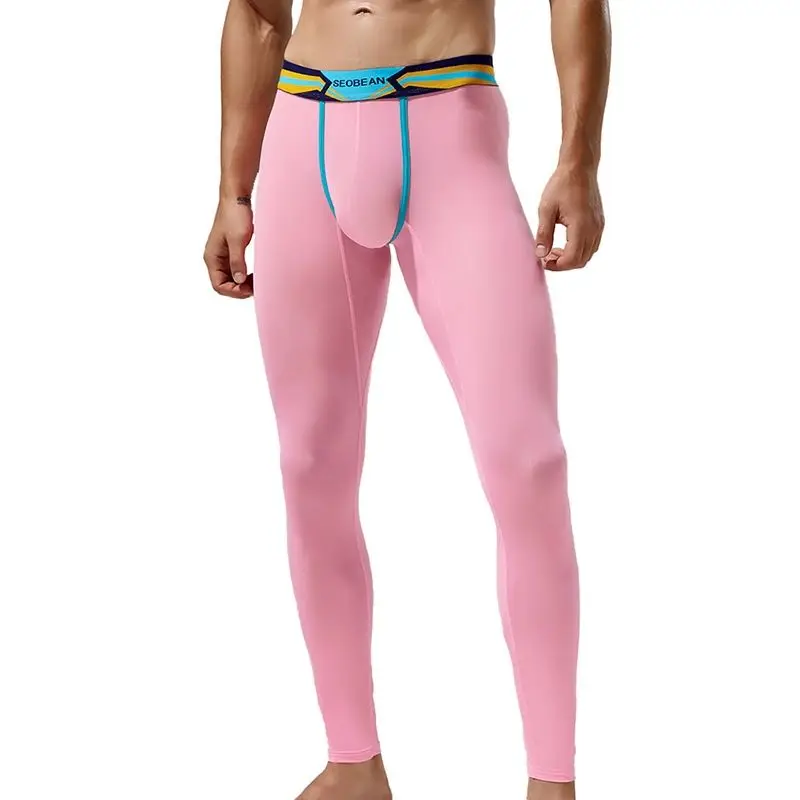 Winter Warm Cotton Thermal Long Johns Bottoms Men's Thin Leggings Fashion Big Bag Support Underwear Skinny Microfiber Soft Pants