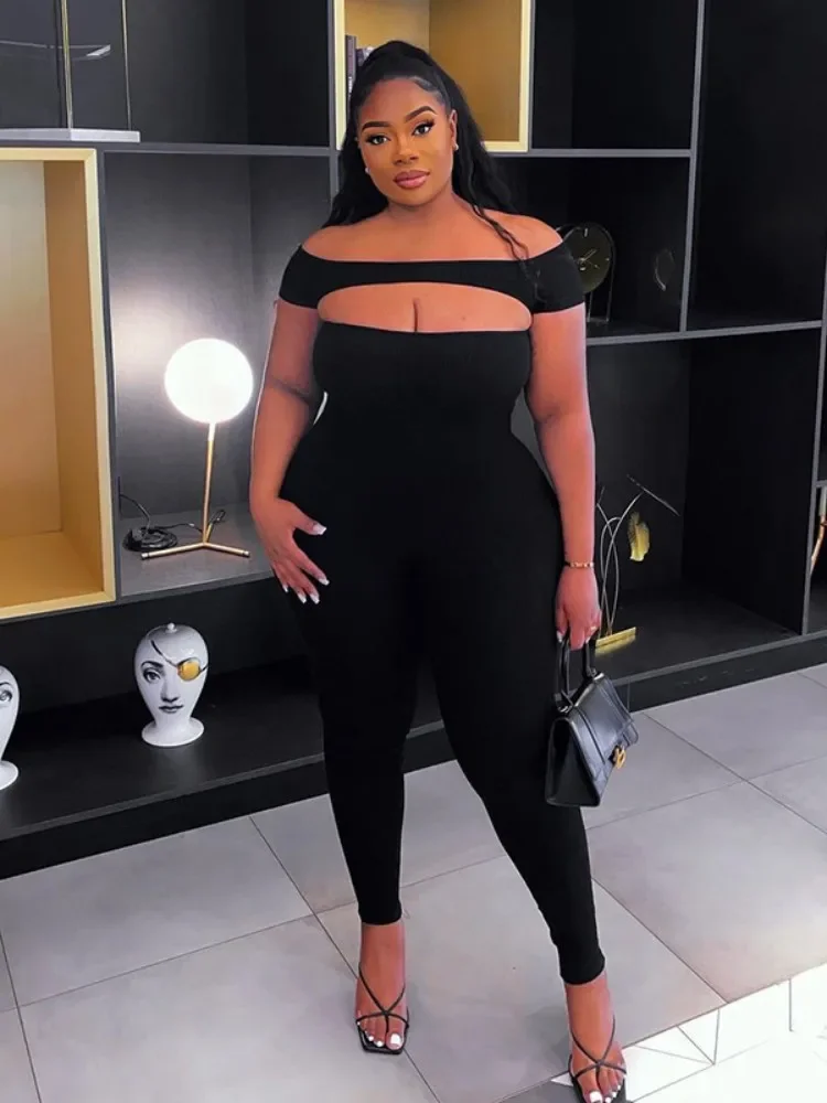 Solid Colour One-Piece Neckline Jumpsuit Slim Cutout Short Sleeve jumpsuits For Women Summer Fashion Casual Y2k Women Clothes