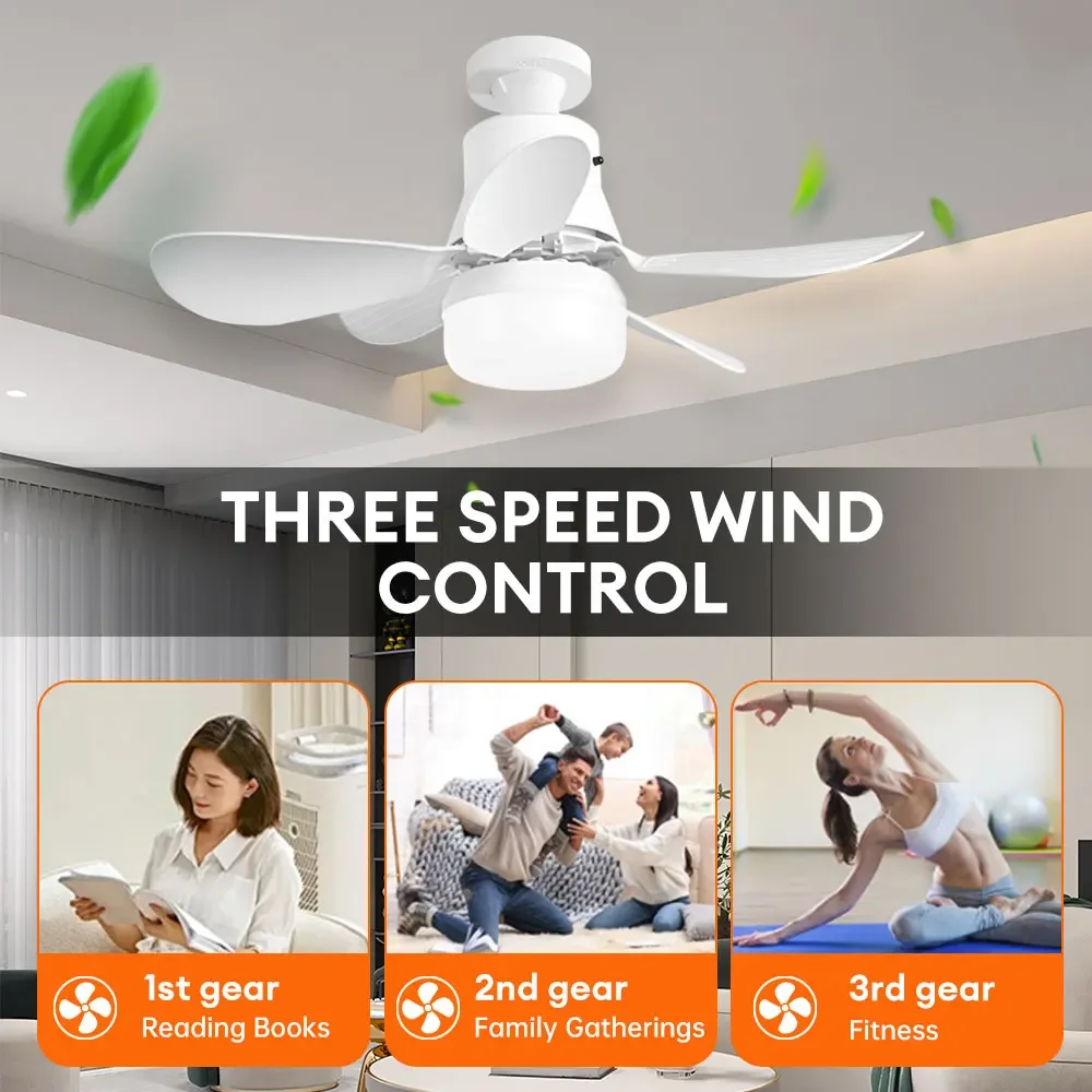 E27 LED Ceiling Fan Light 40W Dimmable Ceiling Lamp Remote Control Timing 3 Speed Fan for Kitchen Living Room 85-265V