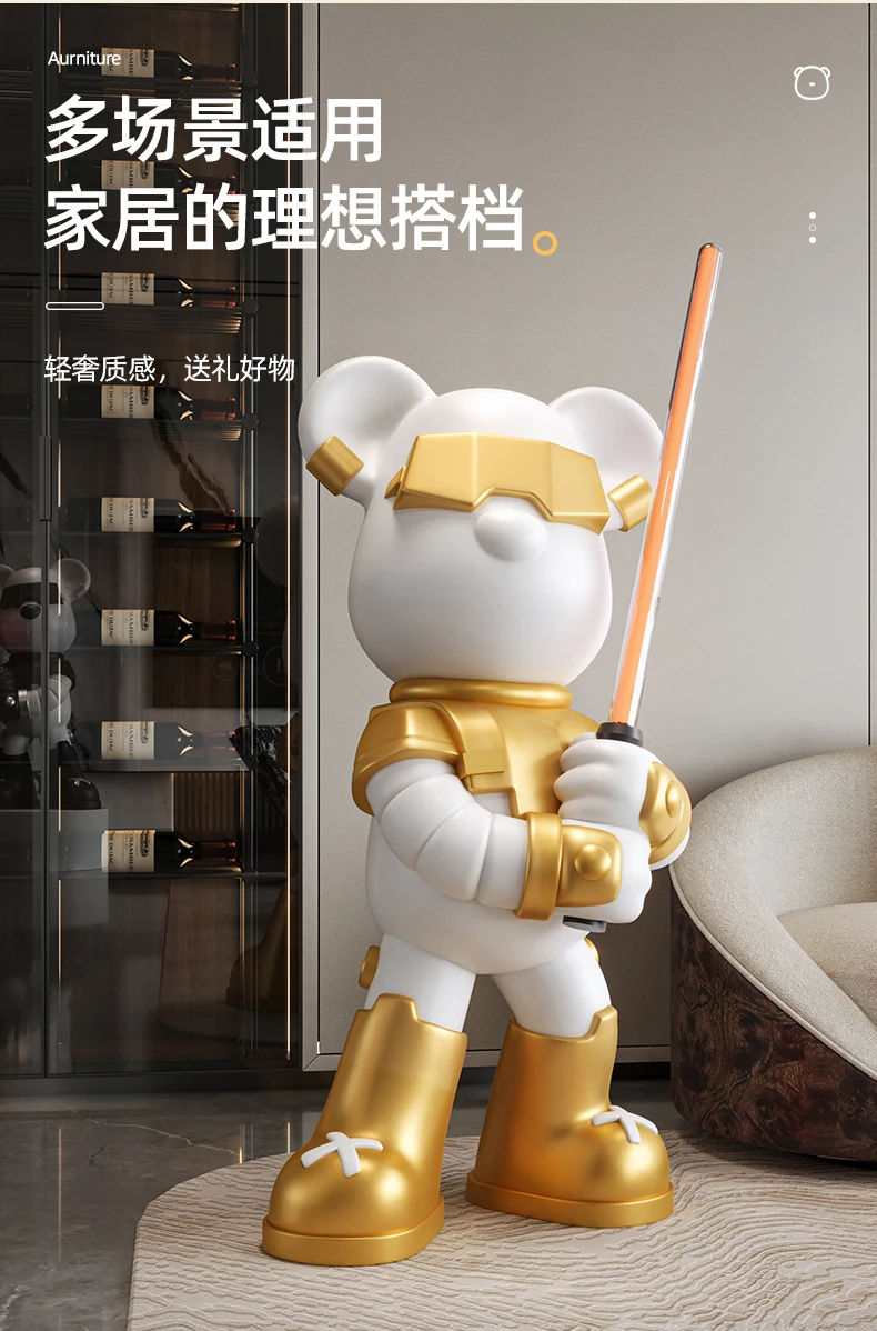 Cool Lightsaber Violent Bear Floor Ornaments Light Luxury Living Room TV Cabinet Decoration Home Ornaments Sculpture