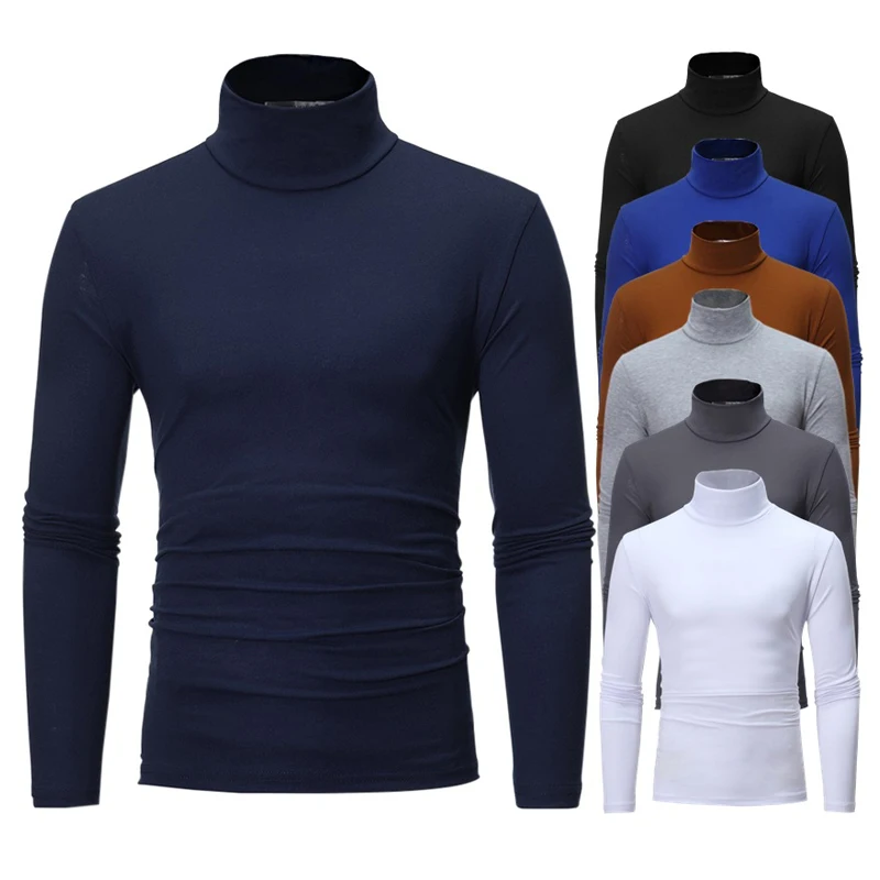 Men's Long Sleeve High Collar Pullover Breathable High Elasticity Sportwear Autumn Winter Slim Fit Casual Tracksuit