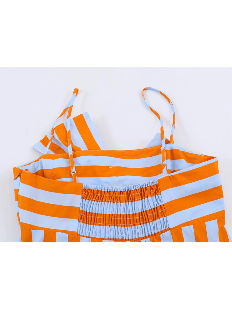 TFMLN Robe longue chic pour femme, imprimé rayures, sans manches, avec nœud sur le devant, coupe ample, dos nu, idéale pour les vacances