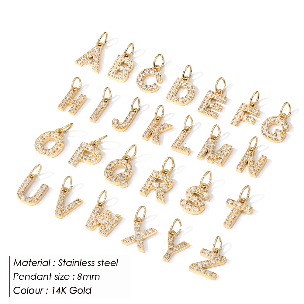 Stainless Steel Letter DIY 26 Initial Pendant for Women Zircon Alphabet Charms for Jewelry Making Customizable Name Accessories 2