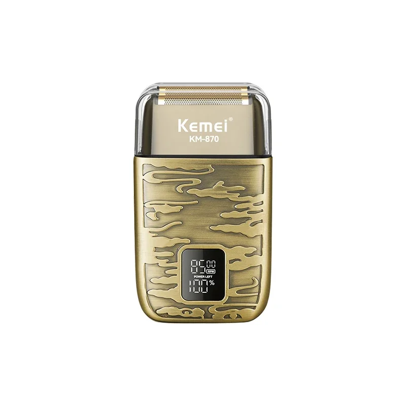 Kemei KM-870 Men's Electric Shaver-3-Speed Adjustable Retro Metal Razor with USB Charging, Portable Cordless Trimmer