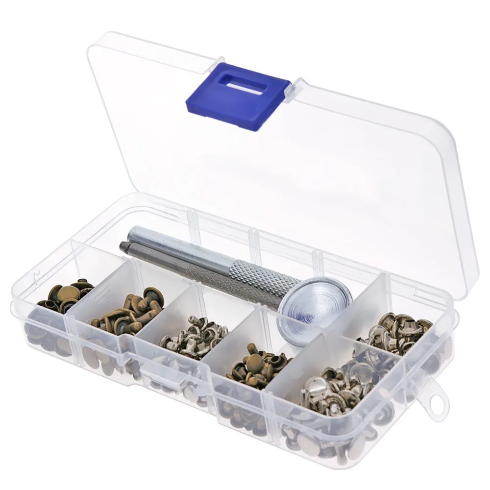 120 Set Leather Rivets Single Cap Rivets Tubular Metal Studs with Fixing Tool Kit for Leather Craft Repairing